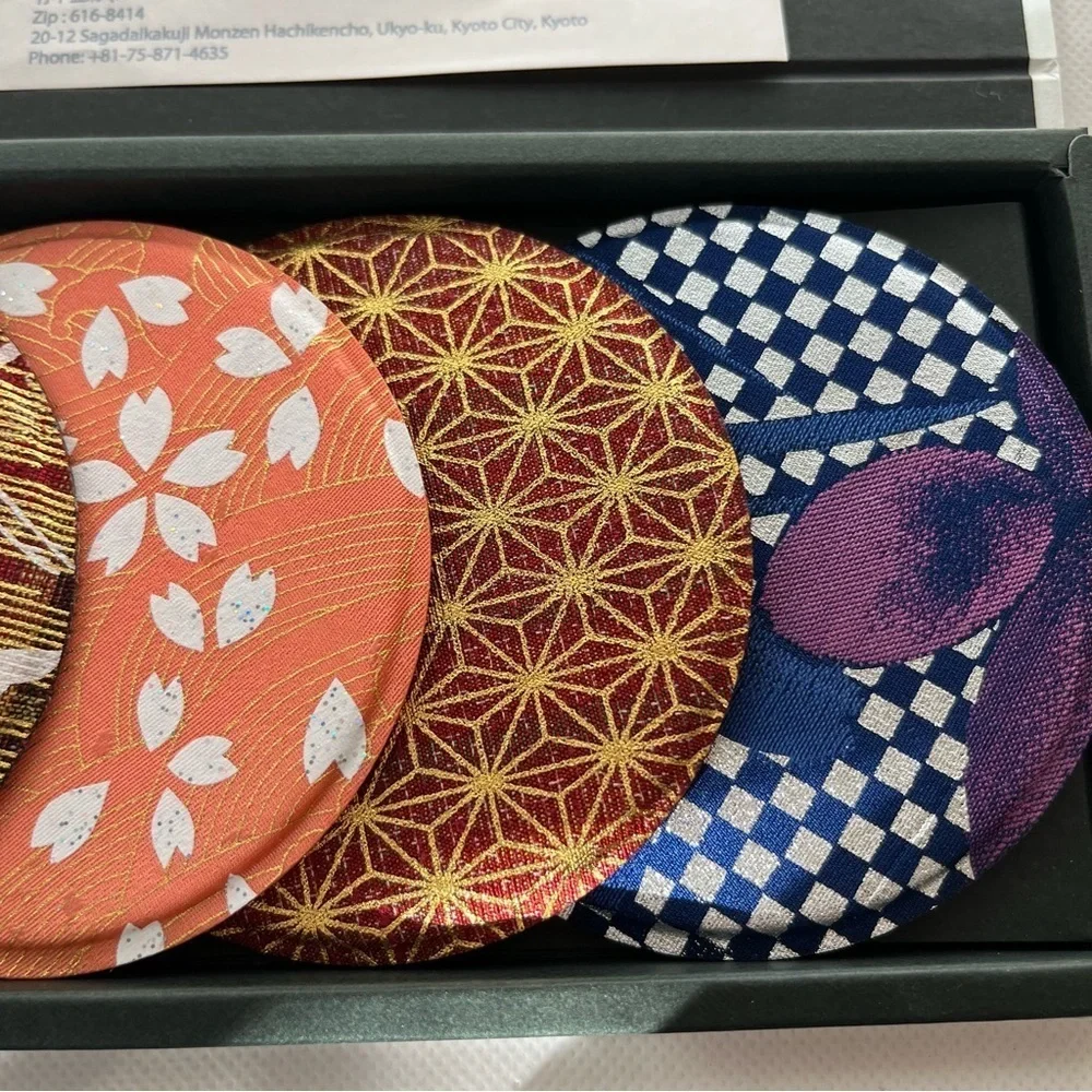Japanese Coasters Gold Painted Yuzen Table Wares Kimono Fabric Coasters